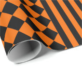 ハロウィンの黒いおよびオレンジ組合せパターン ラッピングペーパー (ロールコーナー)