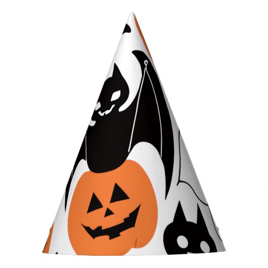 ハロウィンの黒いコウモリ、おばけ、かぼちゃ パーティーハット (正面)