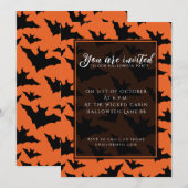 ハロウィンの黒いコウモリ オレンジ かっこいい 怖い模様 招待状 (正面/裏面)