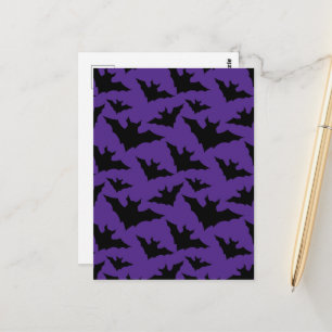 ハロウィンの黒いコウモリ 紫 かっこいい 怖い模様 ポストカード