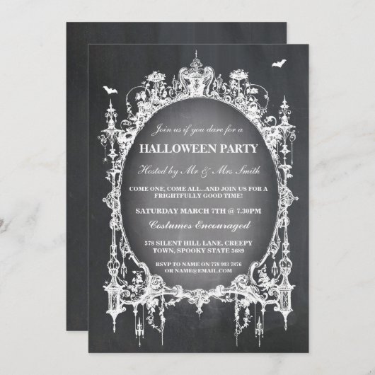 ハロウィンの黒いゴシック様式くもフレームの招待のパーティー 招待状 (正面/裏面)