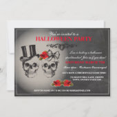 ハロウィンの黒いゴシック様式スカルのバラのパーティーの招待 招待状 (正面)