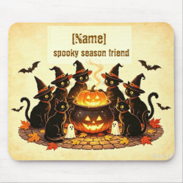 ハロウィンの黒いマウスパッド Spooky Season Friend 名前入り マウスパッド