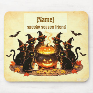 ハロウィンの黒いマウスパッド Spooky Season Friend 名前入り マウスパッド