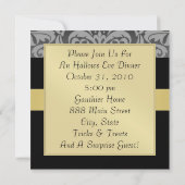 ハロウィンの黒いマスクのダマスク織の金ゴールドのリボンの招待状 招待状 (裏面)