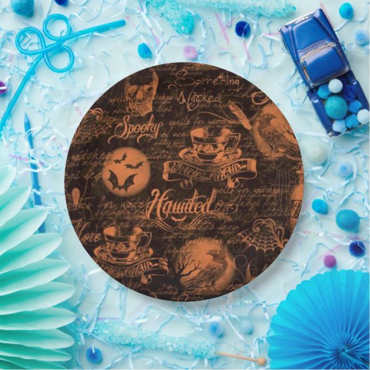 ハロウィンの黒い及びオレンジ幽霊のよく出るな紙皿 ペーパープレート (パーティー)