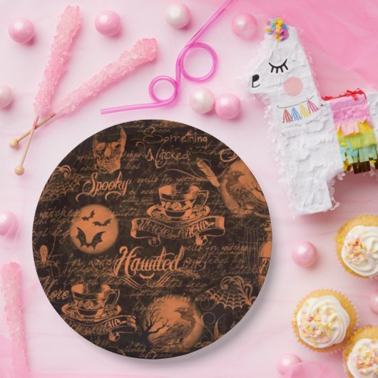 ハロウィンの黒い及びオレンジ幽霊のよく出るな紙皿 ペーパープレート (パーティー)