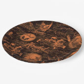 ハロウィンの黒い及びオレンジ幽霊のよく出るな紙皿 ペーパープレート (アングル)