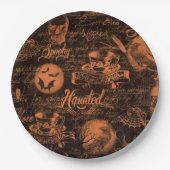 ハロウィンの黒い及びオレンジ幽霊のよく出るな紙皿 ペーパープレート (正面)