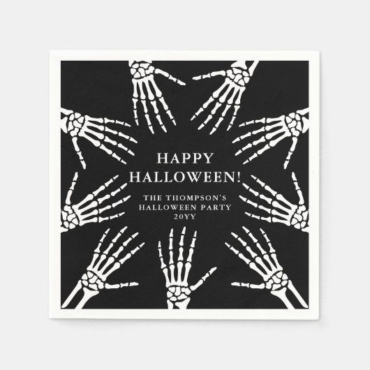 ハロウィンの黒い骸骨の手の骨 スタンダードカクテルナプキン (正面)