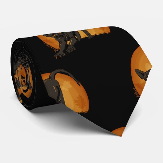 ハロウィンの黒いsphynx猫のタイ ネクタイ (ロール)