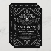 ハロウィンの黒く及び白いパーティの招待状 招待状 (正面/裏面)