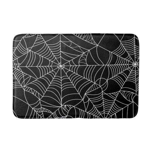 ハロウィンの黒と白のクモの巣 バスマット (正面)