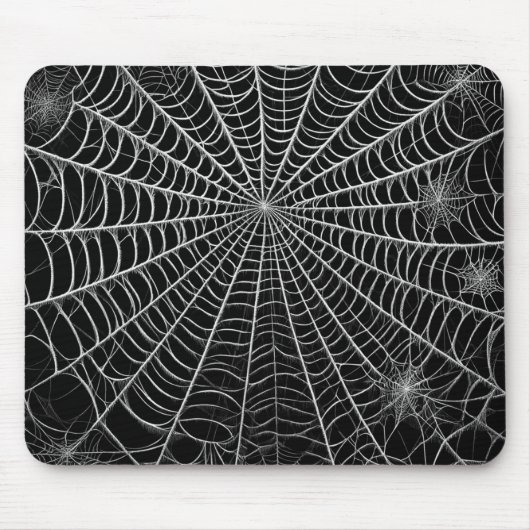 ハロウィンの黒と白のクモの巣 マウスパッド (正面)