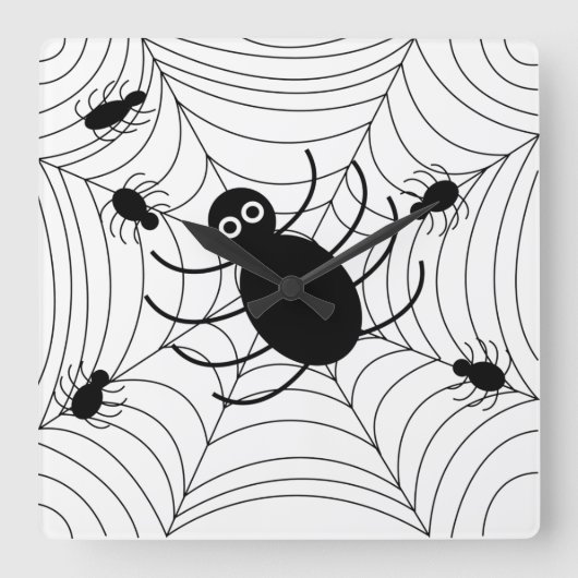 ハロウィンの黒クモの巣 スクエア壁時計 (正面)
