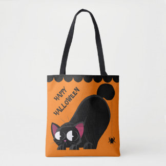 ハロウィンの黒猫およびくも トートバッグ
