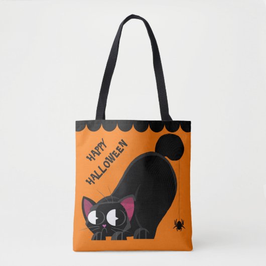 ハロウィンの黒猫およびくも トートバッグ (正面)