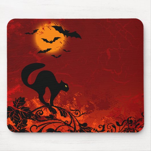 ハロウィンの黒猫およびこうもり マウスパッド (正面)