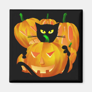 ハロウィンの黒猫およびカボチャblackbg マグネット