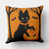 ハロウィンの黒猫がジャック・オ・ランタンに囲まれている クッション (裏面)