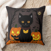 ハロウィンの黒猫がジャック・オ・ランタンに囲まれて クッション (ブランケット)