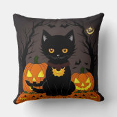 ハロウィンの黒猫がジャック・オ・ランタンに囲まれて クッション (裏面)