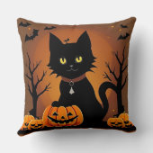 ハロウィンの黒猫がジャック・オ・ランタンに囲まれて クッション (裏面)