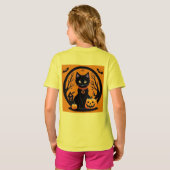 ハロウィンの黒猫がジャック・オ・ランタンに囲まれて Tシャツ (裏面フル)