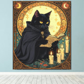 ハロウィンの黒猫が本を読む キャンバスプリント (インサイチュ (ウッドフロア))