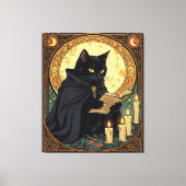 ハロウィンの黒猫が本を読む キャンバスプリント (正面)