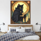 ハロウィンの黒猫が本を読む キャンバスプリント (インサイチュ (寝室))