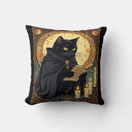 ハロウィンの黒猫が本を読む クッション