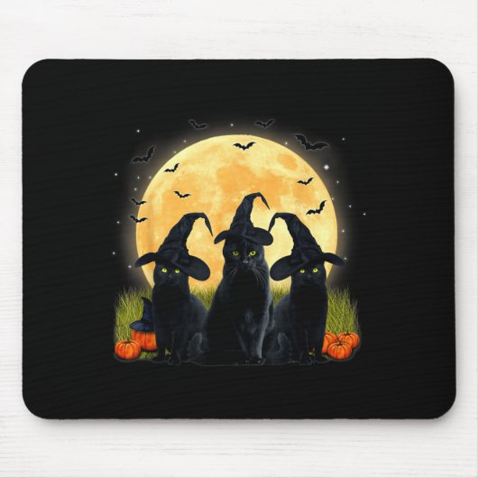 ハロウィンの黒猫とかぼちゃと満月 マウスパッド (正面)