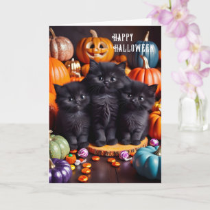 ハロウィンの黒猫とカボチャとお菓子 カード