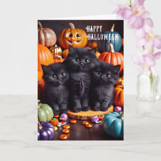 ハロウィンの黒猫とカボチャとお菓子 カード
