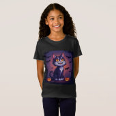 ハロウィンの黒猫とカボチャとコウモリ 🎃 Tシャツ (正面フル)