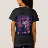 ハロウィンの黒猫とカボチャとコウモリ 🎃 Tシャツ (裏面)