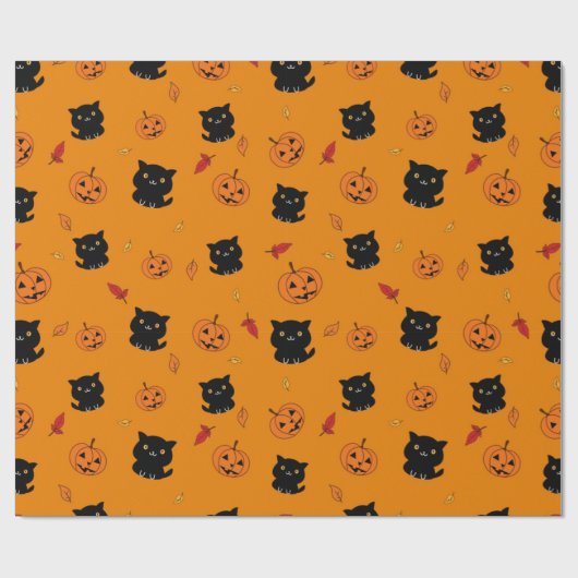 ハロウィンの黒猫とカボチャ柄 ラッピングペーパー (フラット)