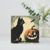 ハロウィンの黒猫とカボチャ カード (スタンド正面)