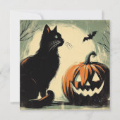 ハロウィンの黒猫とカボチャ カード (正面)