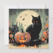ハロウィンの黒猫とカボチャ カード (正面)
