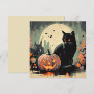 ハロウィンの黒猫とカボチャ カード