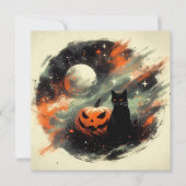 ハロウィンの黒猫とカボチャ カード (正面)
