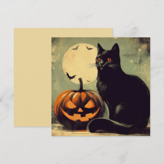 ハロウィンの黒猫とカボチャ カード (正面/裏面)