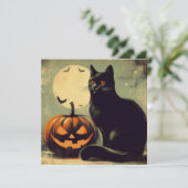 ハロウィンの黒猫とカボチャ カード (スタンド正面)