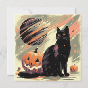 ハロウィンの黒猫とカボチャ カード