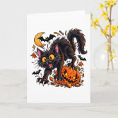 ハロウィンの黒猫とカボチャ カード (黄色い花)