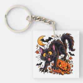 ハロウィンの黒猫とカボチャ キーホルダー