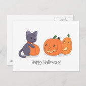 ハロウィンの黒猫とカボチャ ポストカード (正面/裏面)