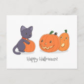 ハロウィンの黒猫とカボチャ ポストカード (正面)